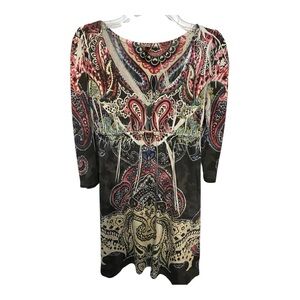 Chic Pink and Blue V-Neck Sheath Midi Dress